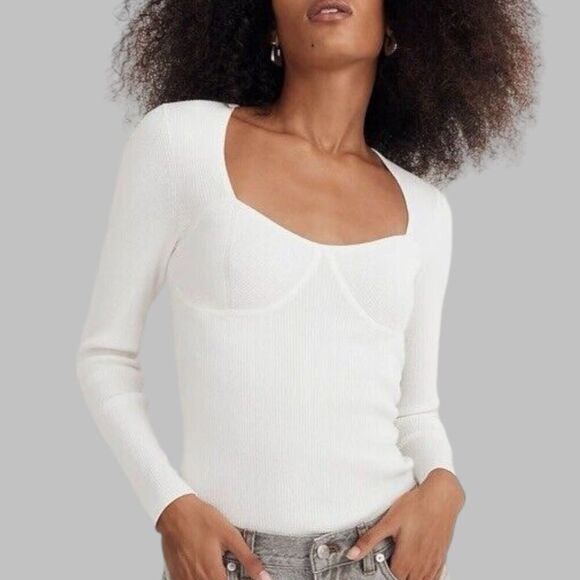 Madewell‎ Shirt Women’s XXL White Wide Rib Sweater Top Sweetheart Corset NM615 - Picture 12 of 12
